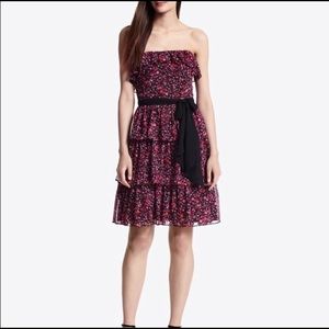 White House Black Market strapless floral knee length dress with side zipper.